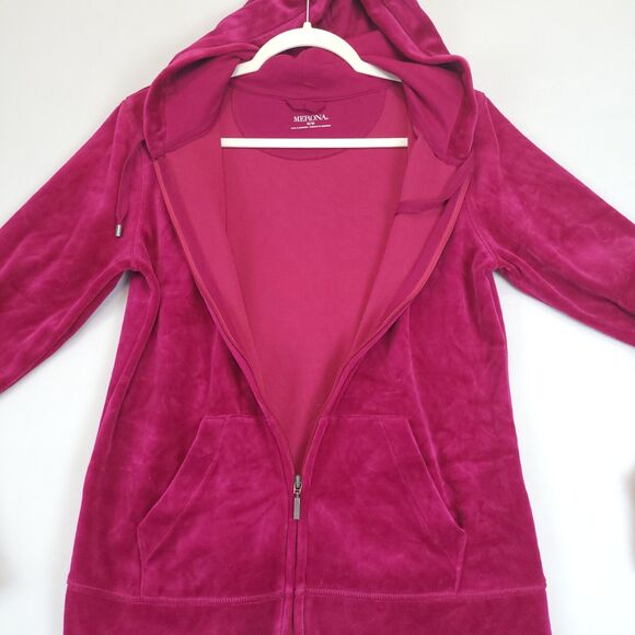 Merona Velour Full Zip Hoodie Women M Fuchsia Pink Long Sleeve Pocket Causal - Picture 8 of 11